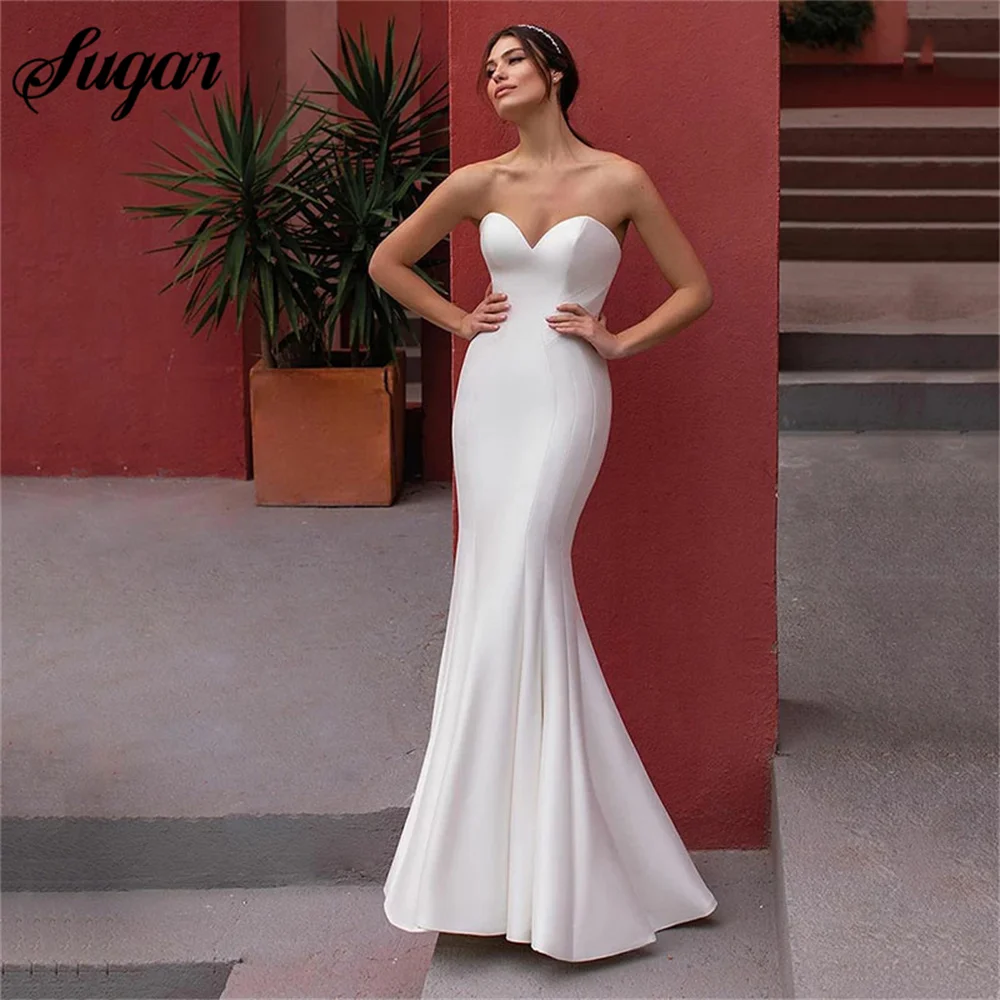 Купи Sweetheart Satin Mermaid Wedding Dress For Bride Elegant Sleeveless Bridal Party Gowns Vestidos De Noiva Mariage Custom Made за 4,020 рублей в магазине AliExpress