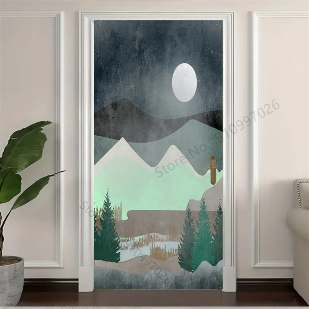 Наклейка на арочную дверь самоклеящаяся ПВХ бохо пейзаж солнце гора абстрактные