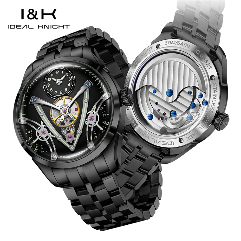 Фото Часы IDEAL KNIGHT 6821, оригинальные, подлинные, для мужчин, в подарочной коробке, роскошный подарок, автоматические механические мужские часы с ажурным циферблатом. №5