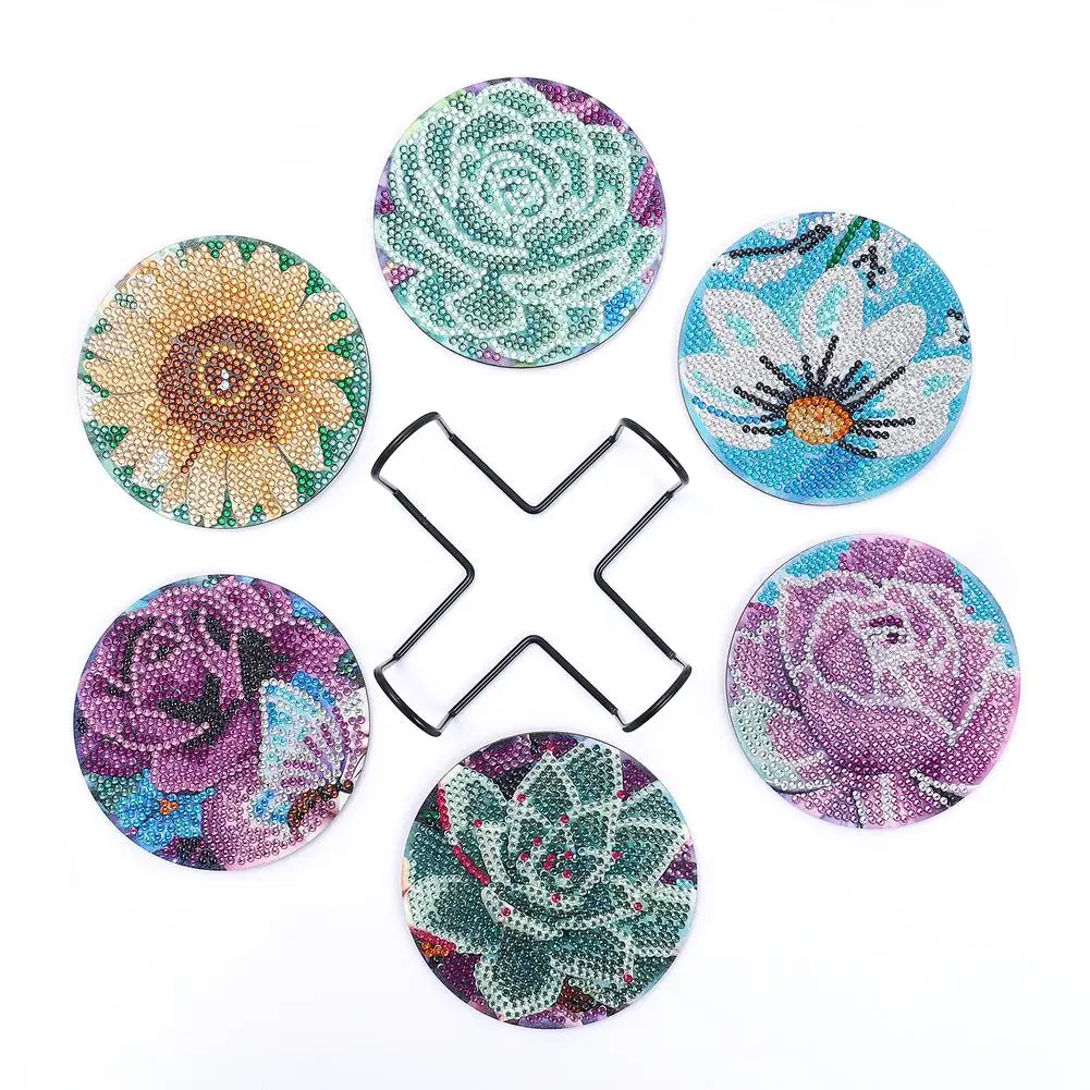 

6pcs Diy Flowers Diamond Painting Set Professional Heat Insulation Diamond Painting Craft Supplies For Beginners