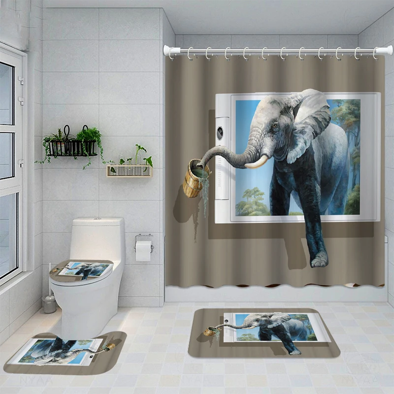 

Home Decor Waterproof Shower Curtain Set with 12 Hooks Toilet Covers Bath Mat Bathroom Non-slip Rug Polyester Fabric Washable