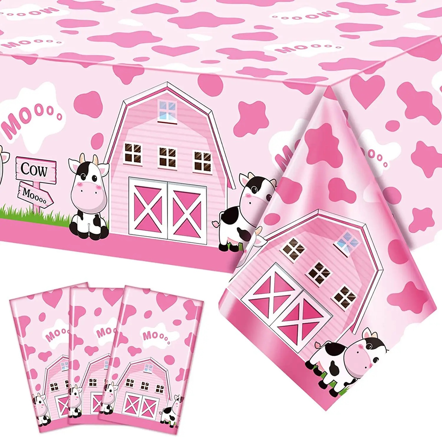 

2 Pieces Cow Birthday Party Tablecloth Decorations Farm Animal Pink Cow Print Girls Happy Birthday Baby Shower Party Supplies