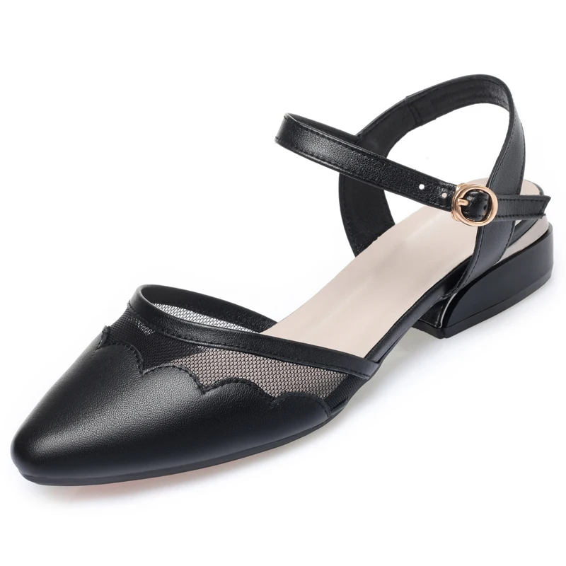 AIYUQI Women's Summer Shoes Genuine Leather Closed Toe Non-slip Dress Women's Sandals Mid Heel Cutout Women's Sandals