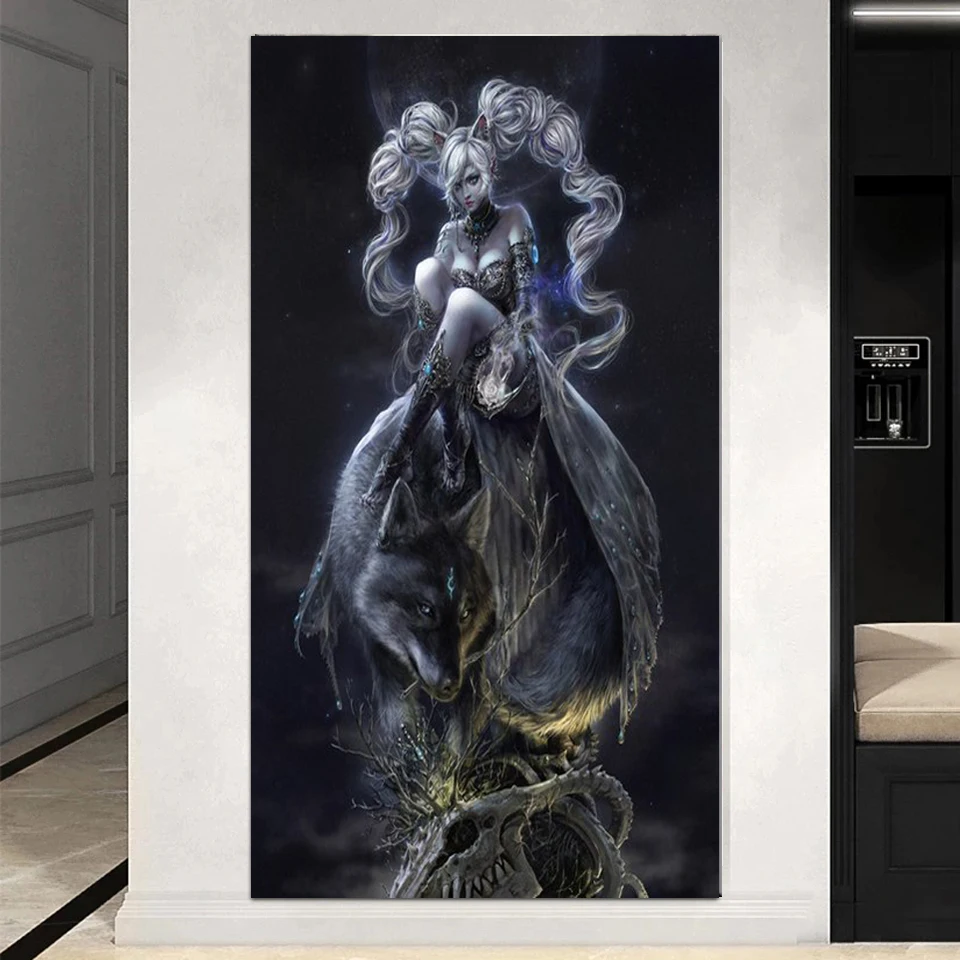 Werewolf girl Fantasy Art 5d Diy Diamond Painting Gothic Girl Full Diamond Embroidery Crystal Diamond Mosaic Home Decor EE2795