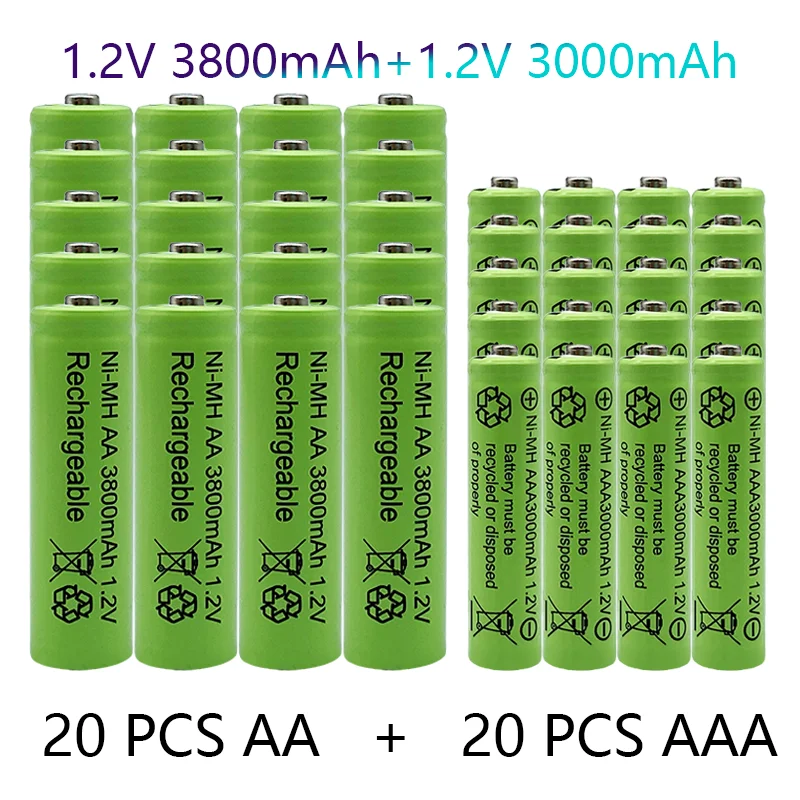 

1.2V AA + AAA NI MH Rechargeable AA Battery AAA Alkaline 3000-3800mah For Torch Toys Clock MP3 Player Replace Ni-Mh Battery