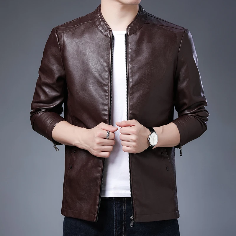 Куртка мужская из искусственной кожи с воротником-стойкой батальных размеров 4XL |