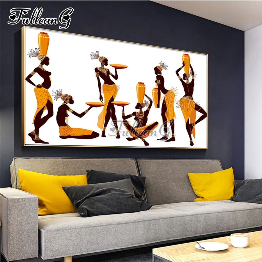 

FULLCANG Abstract African Women 5d diy large diamond painting full square round drill mosaic embroidery girl wall decor FG0792