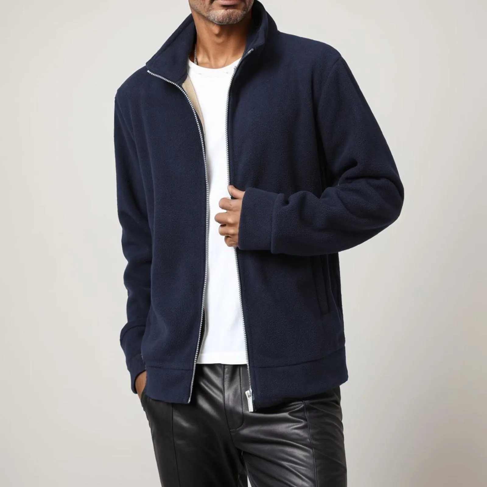 Мужская куртка пальто осень-зима толстая флисовая верхняя одежда однотонный