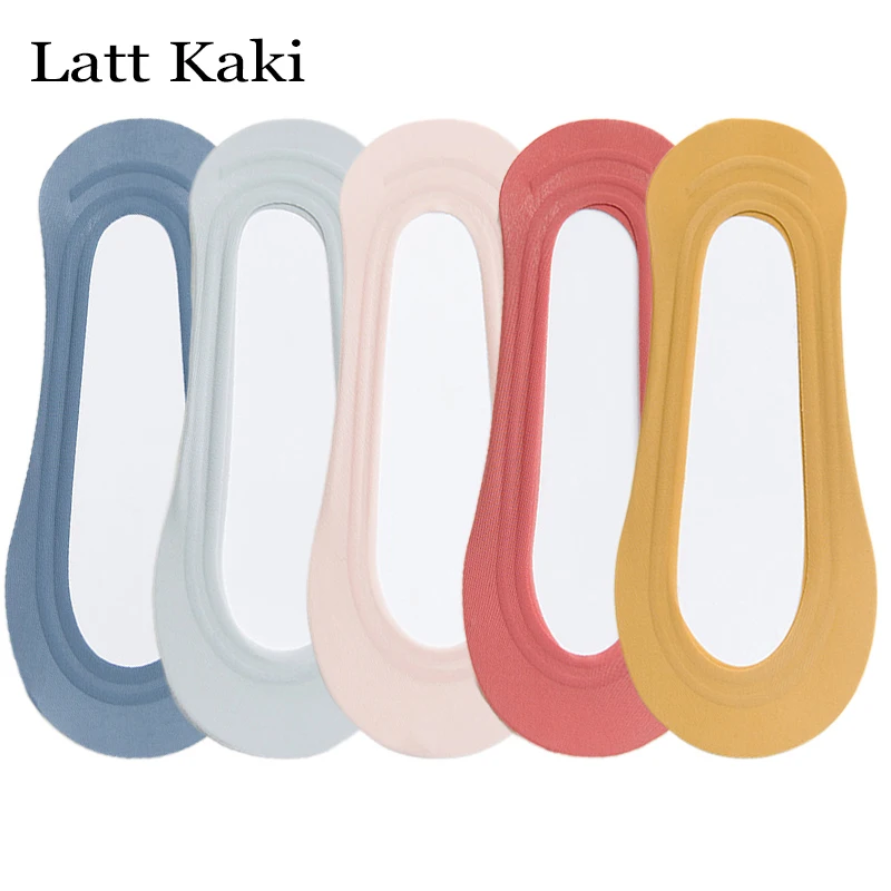 

5 Pairs Women Socks Solid Color Ice Silk Breathable Ultra Thin Soft Invisible Summer Socks Women's Casual Shallow Non-slip Socks