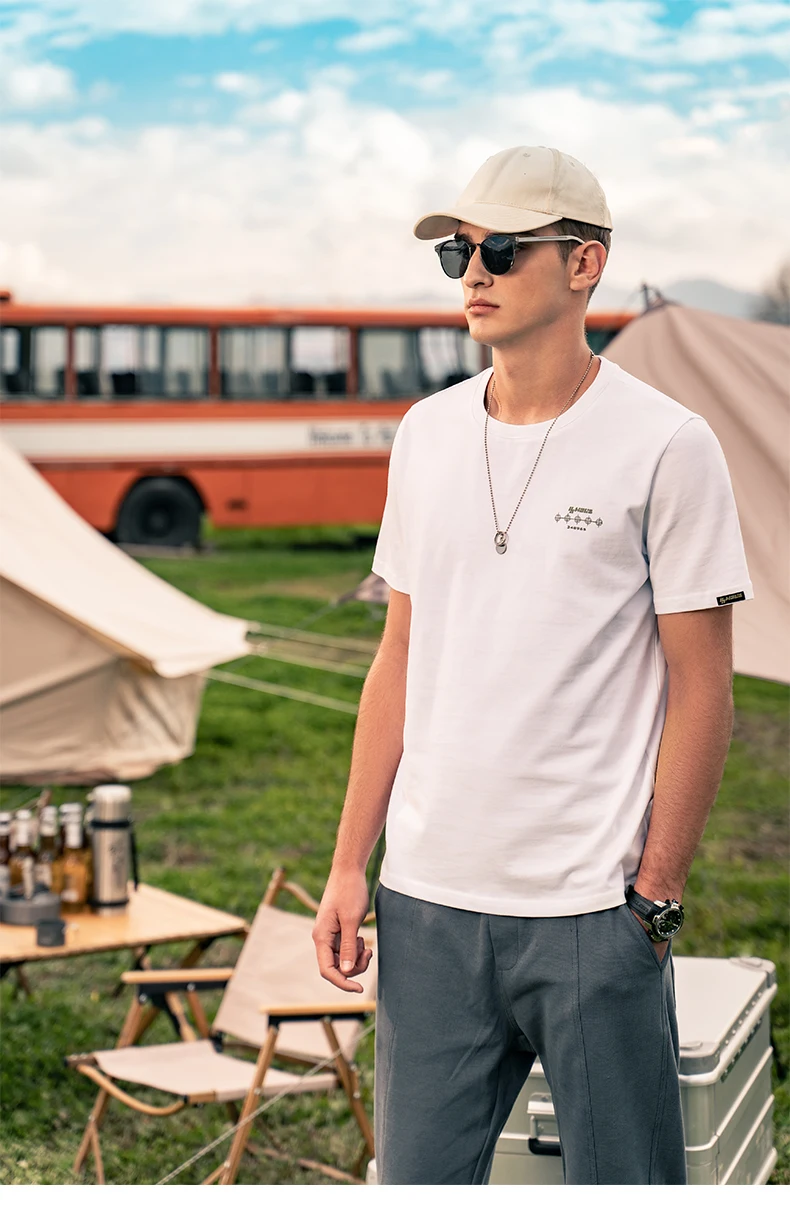 

Летняя футболка из тяжелого хлопка с коротким рукавом, новинка 2596