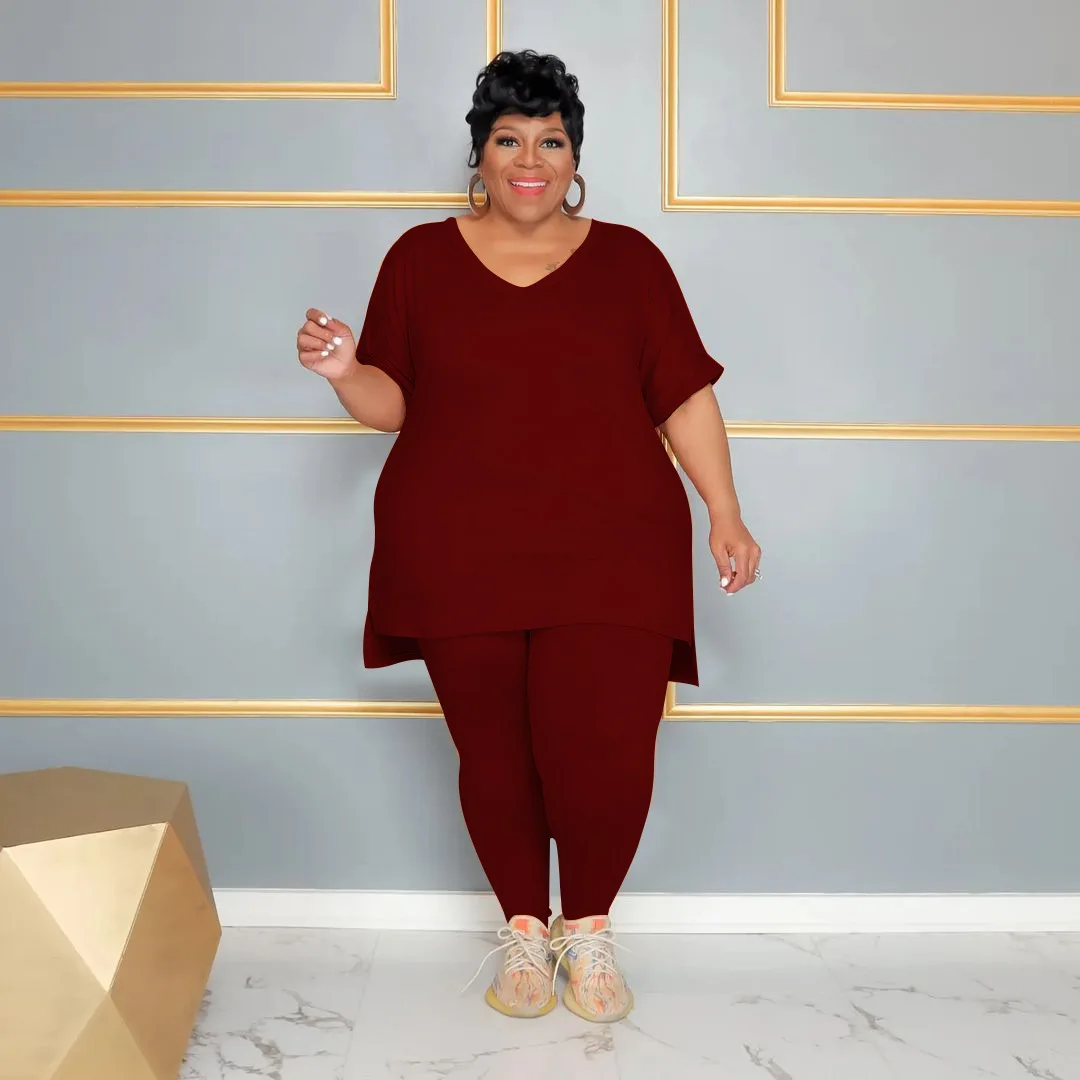 Plus Size Matching Set Solid Long Shirt And Pencil Pant Female Casual Outfit Fashion Two Piece Set 2023 Summer Women's Tracksuit