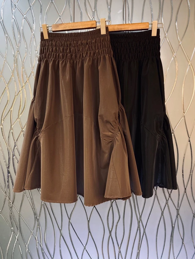 

2022 new women fashion sexy A-line hem elastic waist symmetrical wrinkled solid color versatile high waist skirt 826