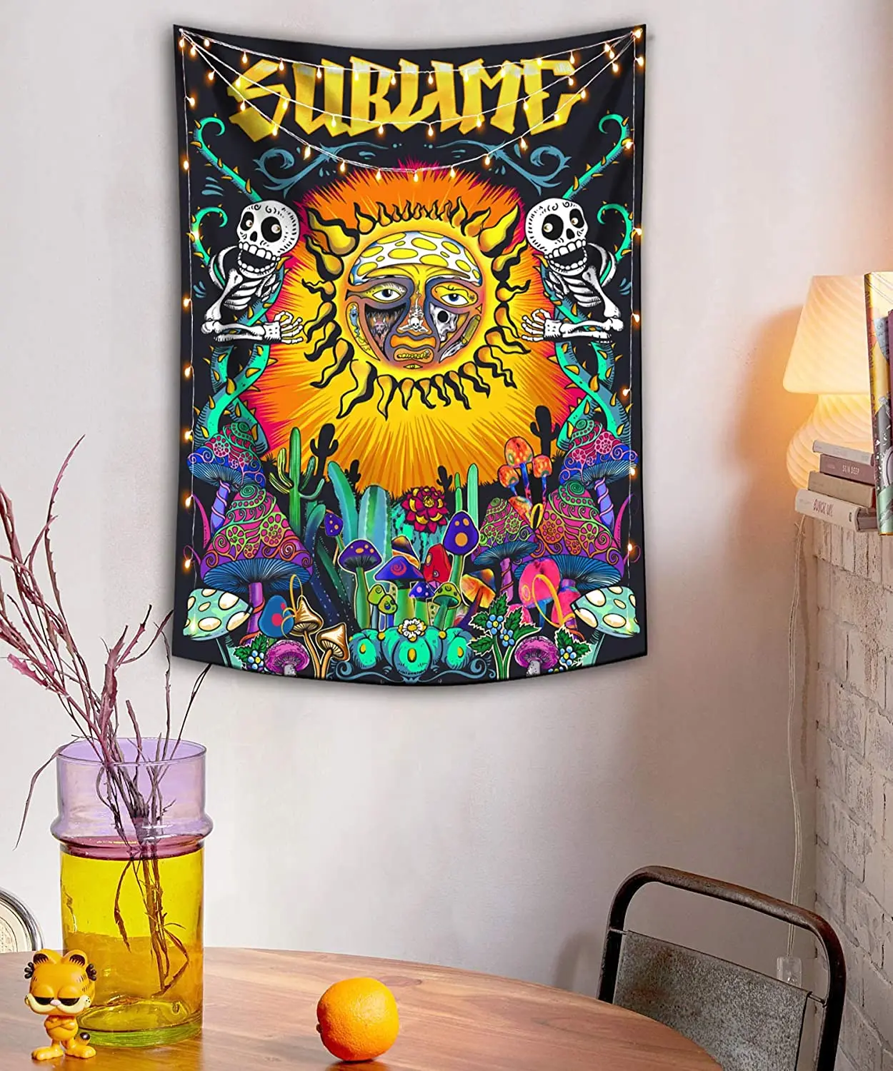 

Psychedelic Hippie Tapestry Trippy Sublime Sun Tapiz Pared Wall Hanging Vertical Colorful Mushroom Cactus Art Decor for Home