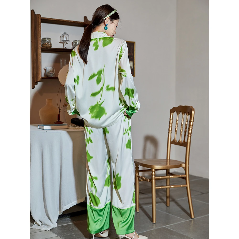 Maison Gabrielle 2022 Spring Summer Abstract Watercolor Printed Pajamas Set Loungewear Sleepwear for Women 2 Pieces Long Sleeve