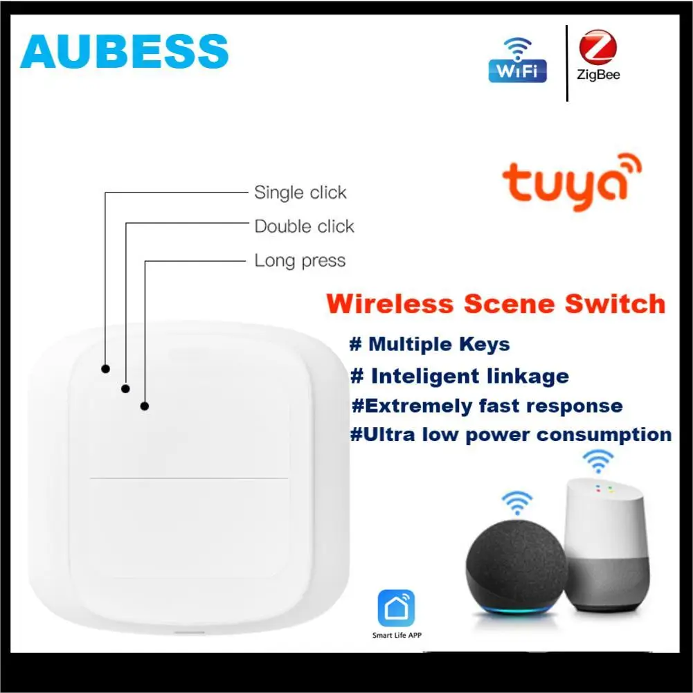 

Tuya Smart WiFi/ZigBee 2 Gang Wireless 4/6 Scene Switch Push Button Controller Battery Powered Remote Control By Tuya Devices