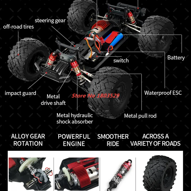 Фото Обновленный высокоскоростной гоночный автомобиль на радиоуправлении 70 км/ч 2,4 ГГц масштаб 1:10 полноприводный Радиоуправляемый грузовик 4WD амортизатор внедорожник игрушечный автомобиль №4