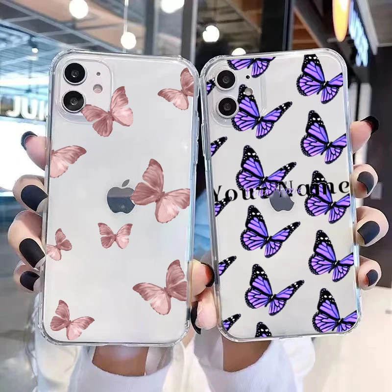 

Simple Beautiful Butterfly For iPhone 13 12 11 Pro Max Mini X XR XS Max SE 6 6S 7 8 Plus Clear Phone Case TPU Shell Soft Back