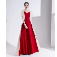 elegant burgundy mesh prom dresses for women a line casual v neck floor length lace up black formal party banquet ball gowns new