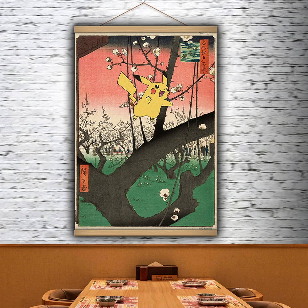 

Японское художественное винтажное Восточное аниме Ukiyoe манга мультяшный свиток художественный Принт Холст постер Картина Декор гобелен ди...