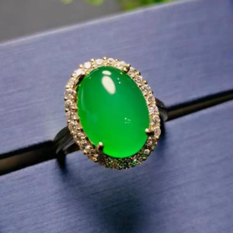 

Natural Green Jade Ring Adjustable Size Women Band Genuine Chrysoprase Inlaid Zircon Jades Rings Jewelry Ladies Gifts