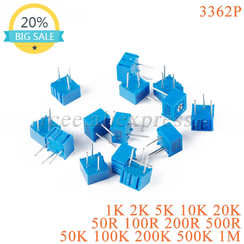 

20PCS 3362 3362P Trimmer Potentiometer Variable Resistor Cermet Trimpot 50R 100R 200R 500R 1K 2K 5K 10K 20K 50K 100K 200K 500 1M