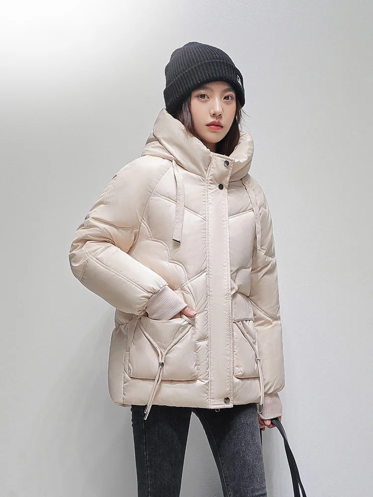 Sequined Hooded Cotton Padded Women Jacket Parkas 2022 Winter Warm Loose Solid Thicken Female Coats Ladies Outwear