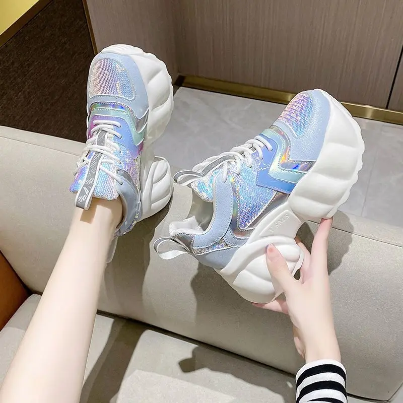 

Кроссовки женские на массивной вулканизированной подошве, дышащие, на платформе, модная повседневная спортивная обувь, яркие