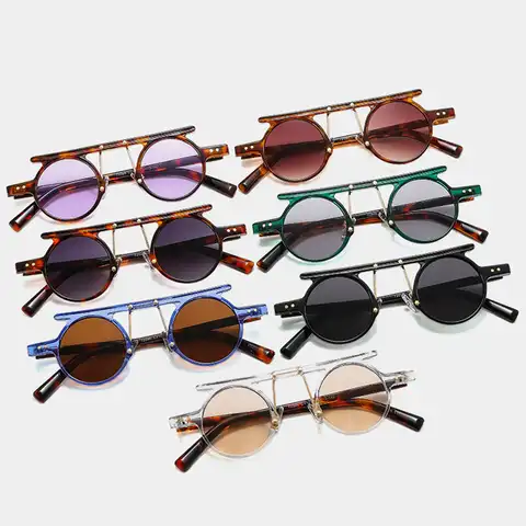 Очки солнцезащитные женские круглые, винтажные модные зеркальные солнечные очки «кошачий глаз» с леопардовым принтом, брендовые дизайнерс...