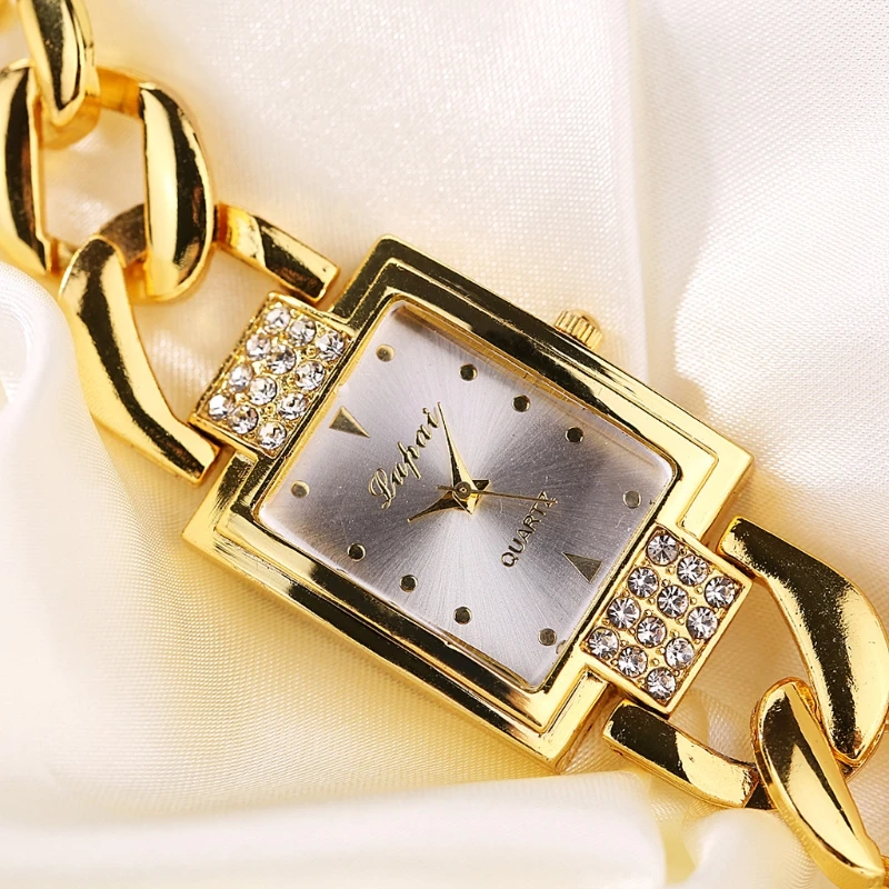

Lady Women's Bracelet Watch Stainless Steel Gold Crystal Rhinestone Quartz Watch Drop Shipping