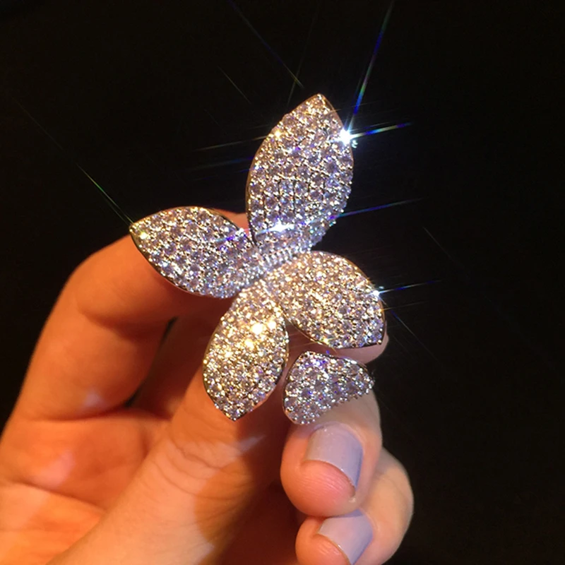 

Big Silver Color Flower Leaf Open Ring Micro Pave Cubic Zirconia Knuckle Ring for Women Trendy Jewelry 2022 New Wholesale