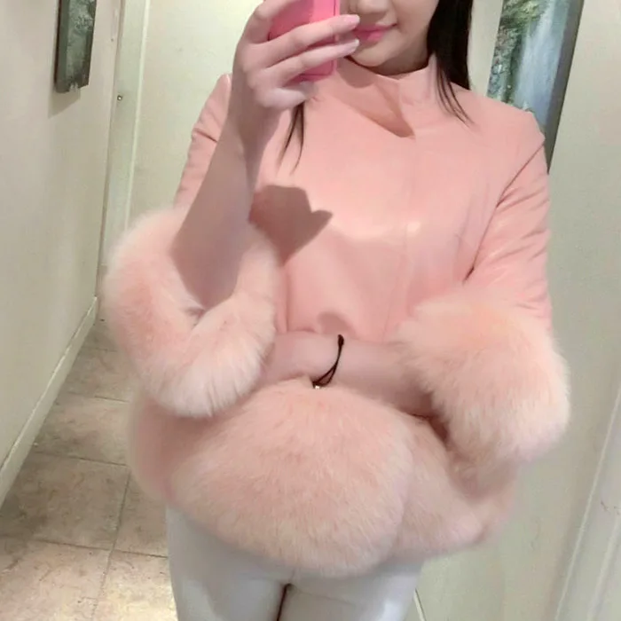 Women's Winter Jacket Faux Fur High Quality 2022 New Korean Fashion PU Leather Short Coat Seven-point Sleeve Fox Fur Jackets