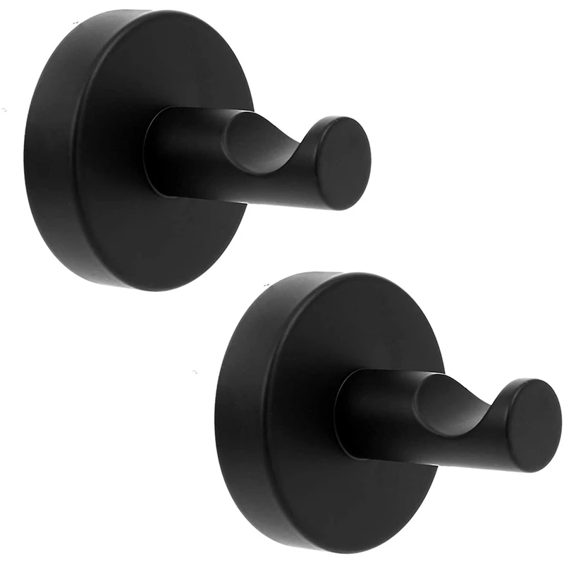 

2Pcs Black Towel Hook Bathroom Wall Hanging Stainless Steel Coat Robe Clothes Hook Heavy Duty Robe Hook