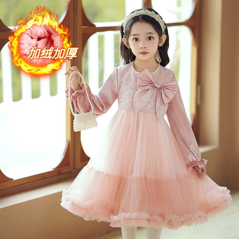 

Sequin Winter Girls Princess Party Dresses for 2-12 Yrs Long Sleeve Winter Velour Children Casual Clothing Birthday Wedding Gown