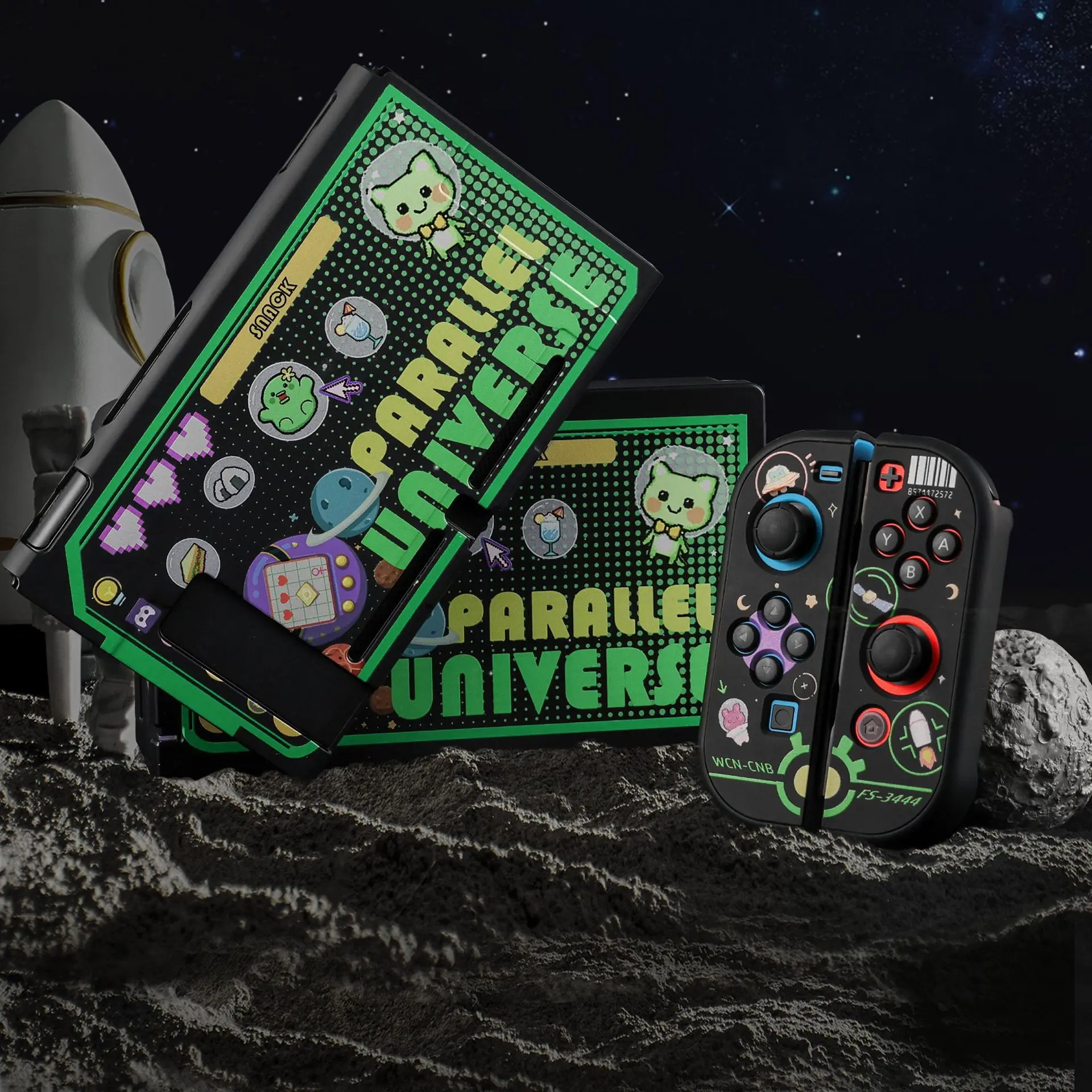 

Starry Sky Cat Hard TV Dock Cover Stand Charger Crystal Shell for Nintendo Switch Oled NS Joy-Con Controller Full Protector Case