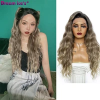 long wavy synthetic lace wig 134 cosplay natural hairwigs ombre brown for white women high temperature fiber dreamice