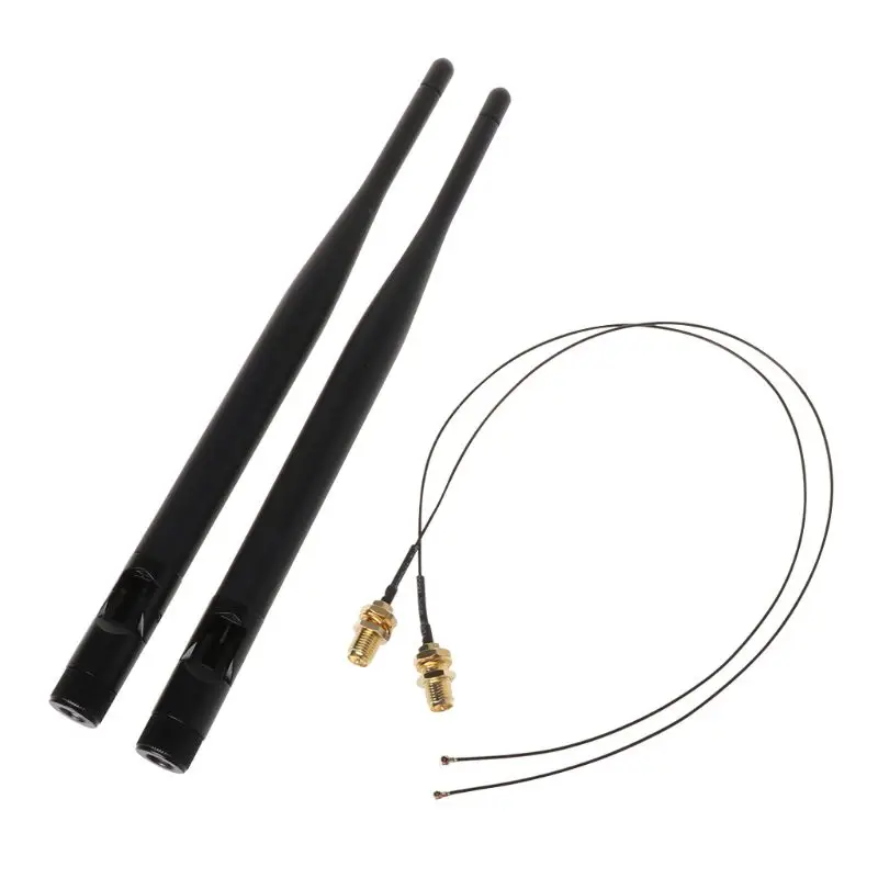 

2x 6dBi M.2 IPEX MHF4 U.fl Cable to RP-SMA Wifi Antenna Signal Cable Set for Intel AC 9260 9560 8265 8260 7265 7260 NG-FF M.2
