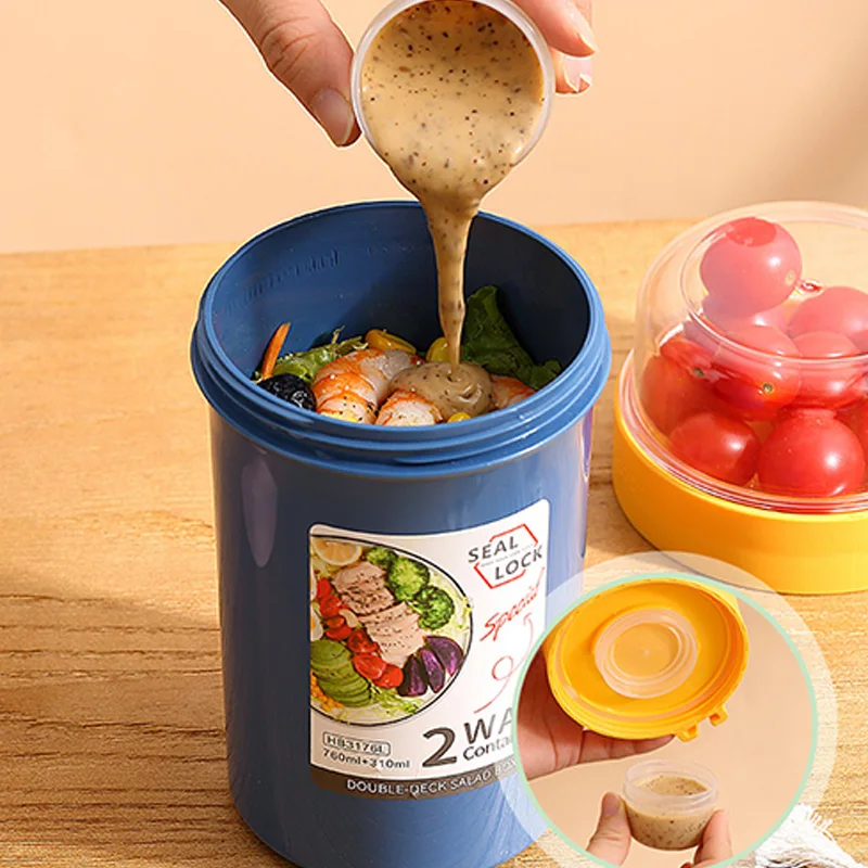 1 Шт. Двойная Ложка С Крышкой Салатница Чашка Для Завтрака Фруктовая Овсянка