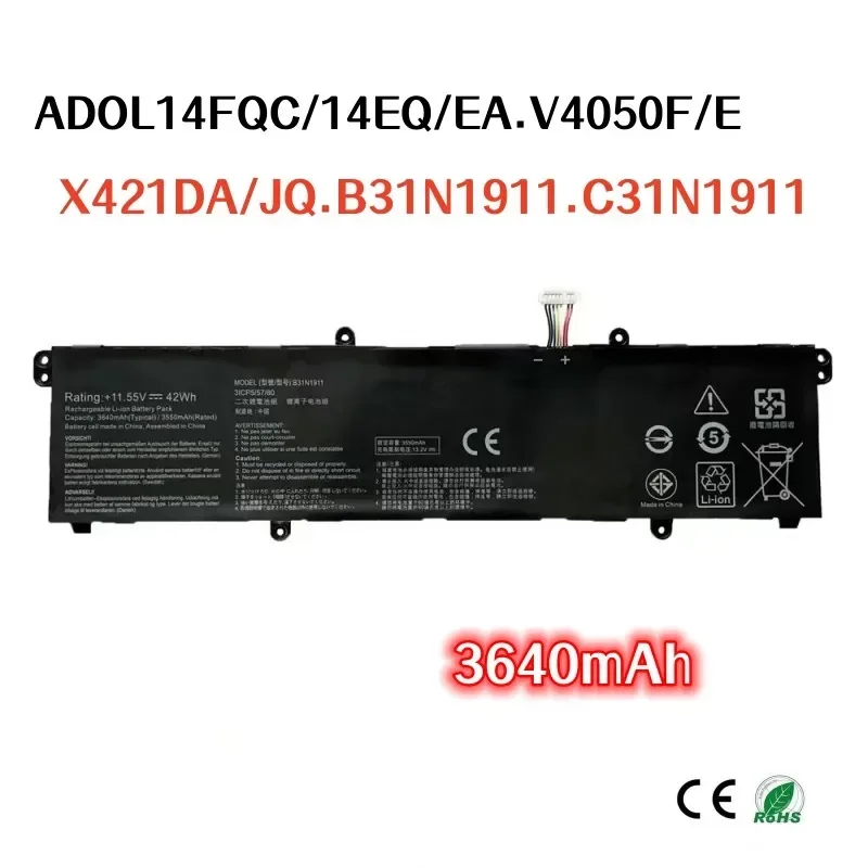 100% Оригинальный аккумулятор 3640 мАч для ноутбука ASUS ADOL14FQC/14EQ/EA V4050F V4050E X421DA X421JQ B31N1911