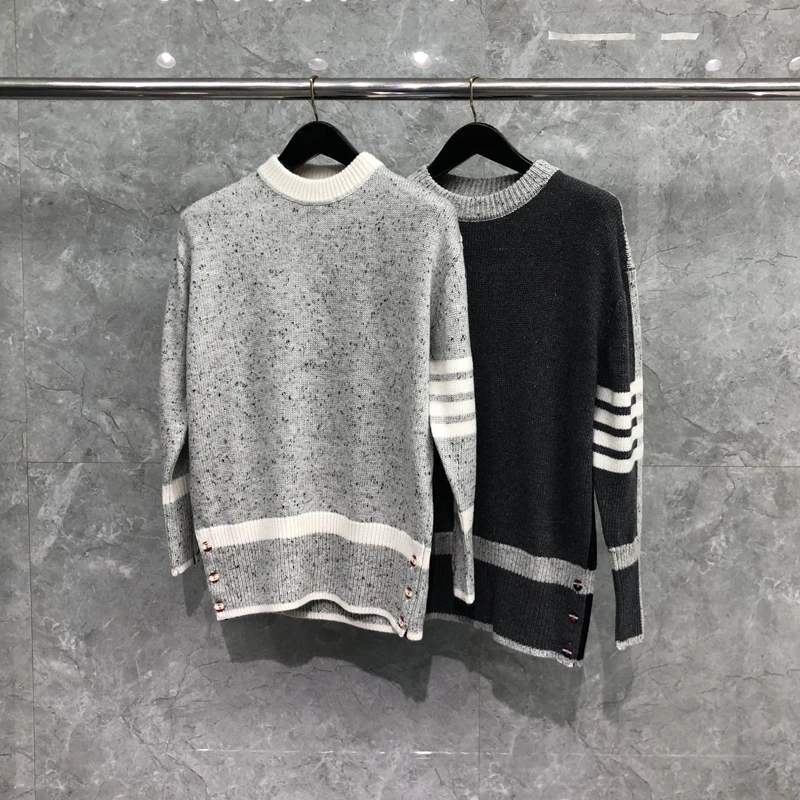 

TB THOM Women's Sweater 2023 Autumn Winter Sesame Seed 4-bar Stripes Design Pullover Fashion Knitwear Color Matching Sweaters