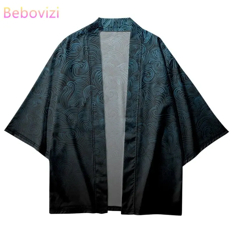 Фото Винтажный кардиган с геометрическим градиентом, Пляжное юката, японское кимоно, уличная одежда для мужчин и женщин, брикет №1