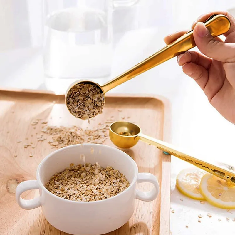 

Two-in-one Stainless Steel Coffee Spoon Long Handle Sealed Clip Coffee Machine Accessories Dessert Spoon Kitchen Accessories
