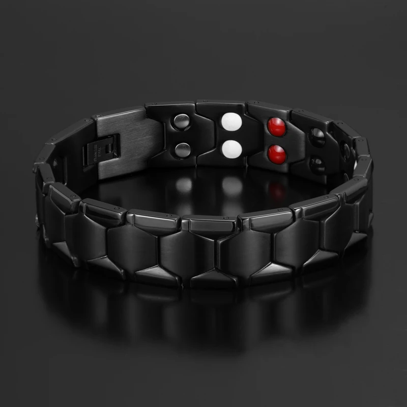 

Men's Bracelets Double Row Energy Magnetic Tourmaline Bracelet Health Care Jewelry Stainless Steel Bangle Slimming Product