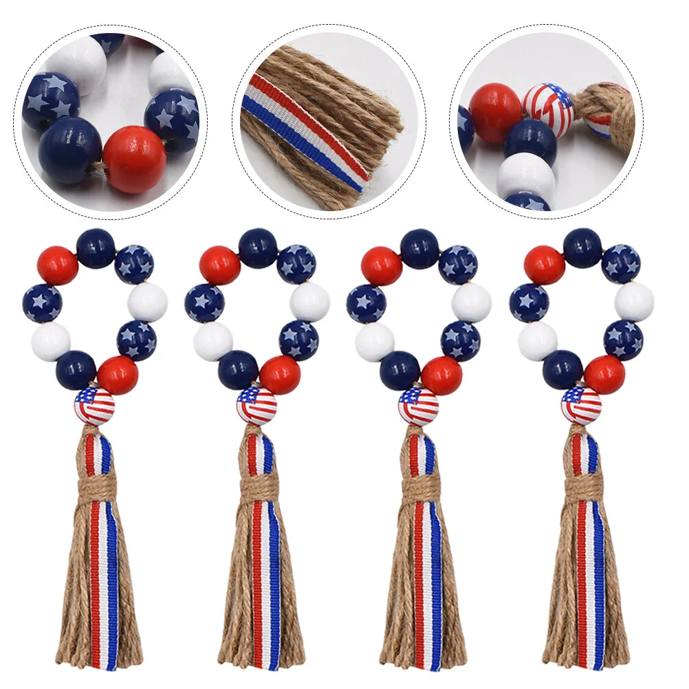 

Banquet Table Party Napkin Clasp Wood Beads Rings Independence Day Holder Rustic Wooden