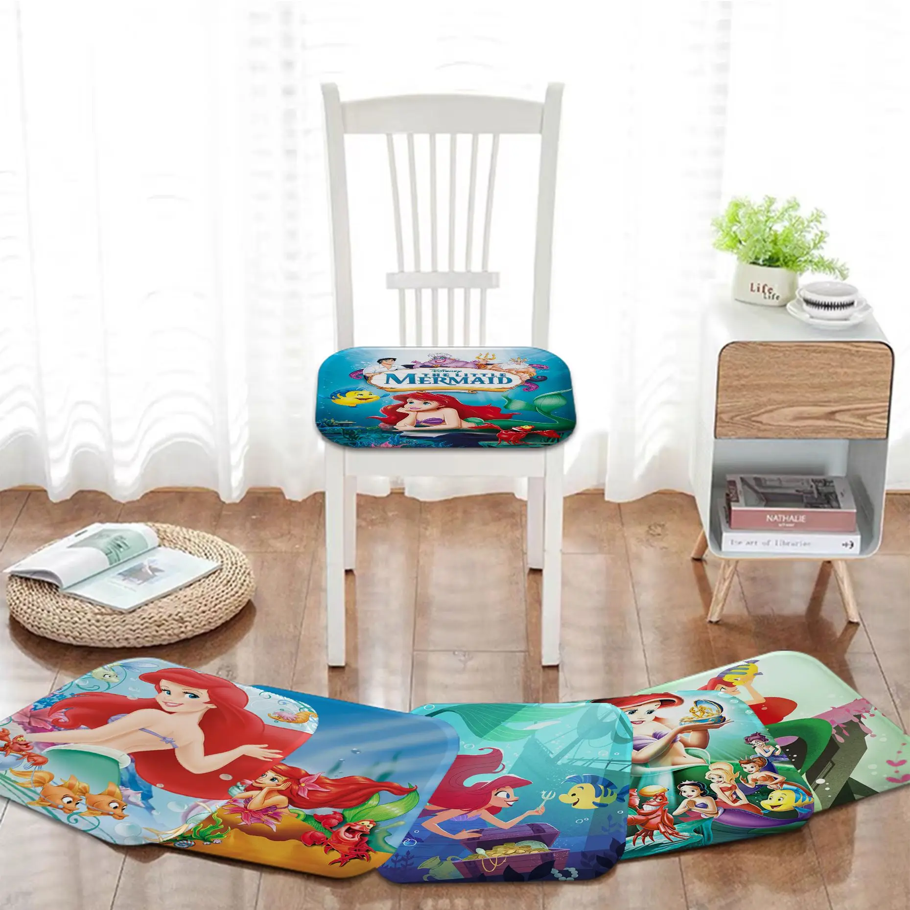 

Disney Cute Little Mermaid Princess Square Seat Cushion Office Dining Stool Pad Sponge Sofa Mat Non-Slip Chair Mat Pad
