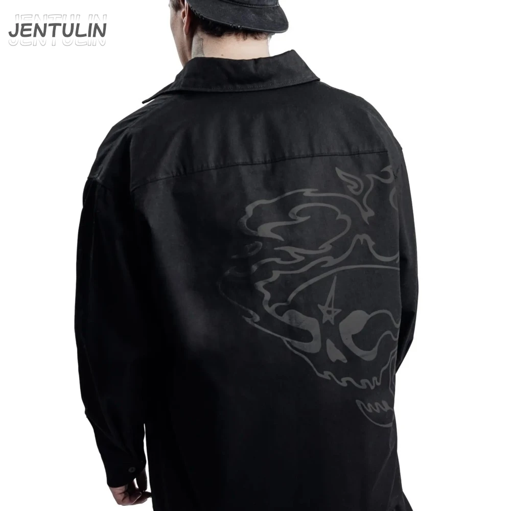 Уличная одежда в стиле хип-хоп мужская больших размеров рубашка на пуговицах с