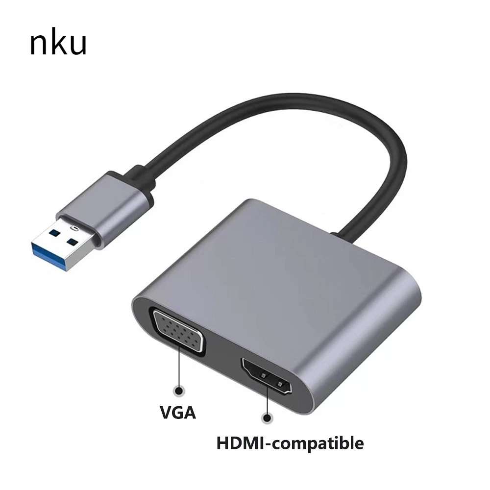 

Nku USB To HDMI-compatible VGA Adapter Cable FHD Dual Output Multi-Display Converter for MacOS Windows7/8/10/11 Laptop Computer