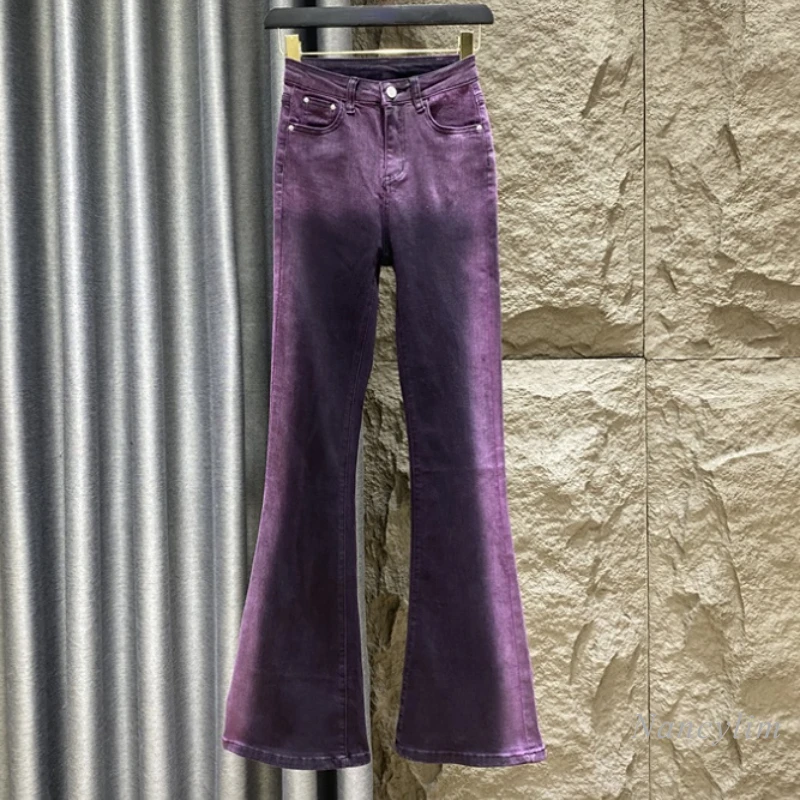 

Purple Gradient High Waist Skinny Jeans for Women 2022 Summer New Fashion Slimming Stretch Flared Pants Denim Trousers
