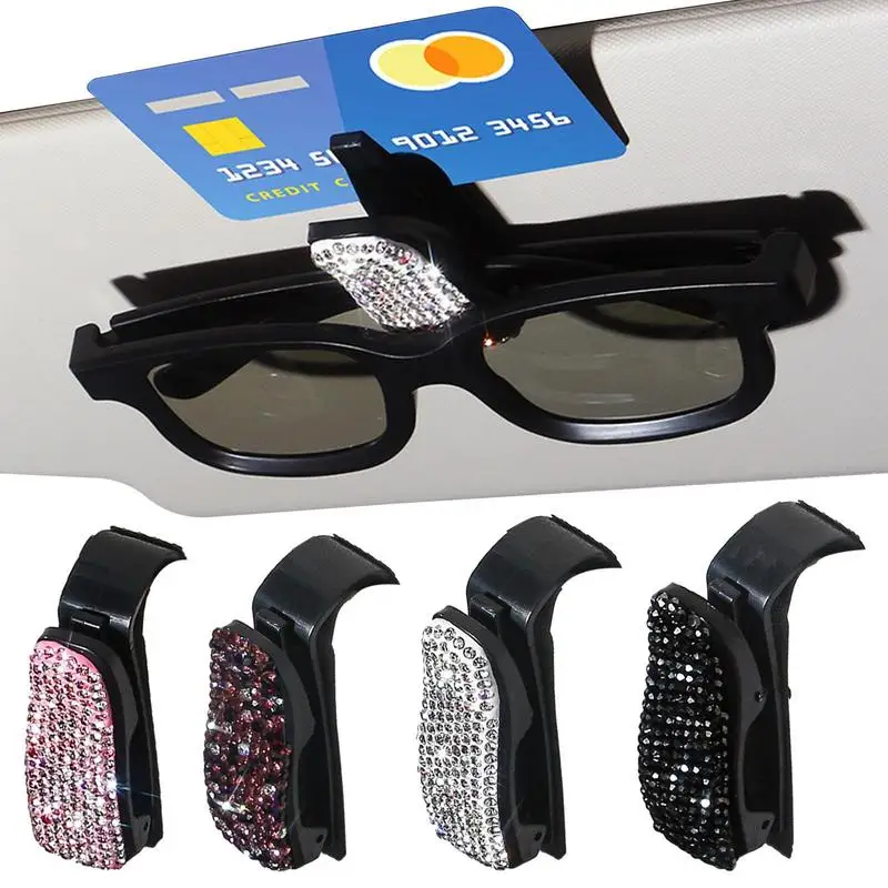 

Visor Sunglass Holder Rhinestones Sunglasses Holder For Car Creative Multiuse Car Glasses Clip Bill Holder Ticket Card Clip For