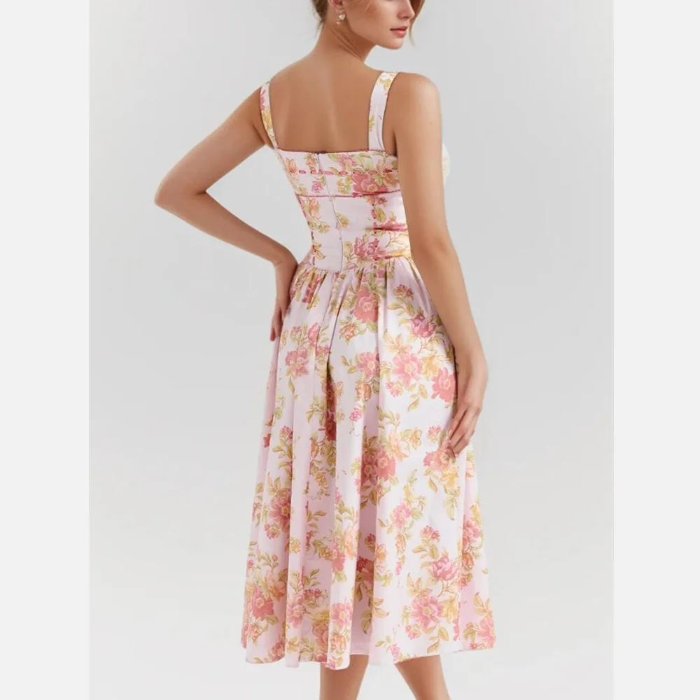 Женское ТРАПЕЦИЕВИДНОЕ ПЛАТЬЕ средней длины розовое платье на бретелях с