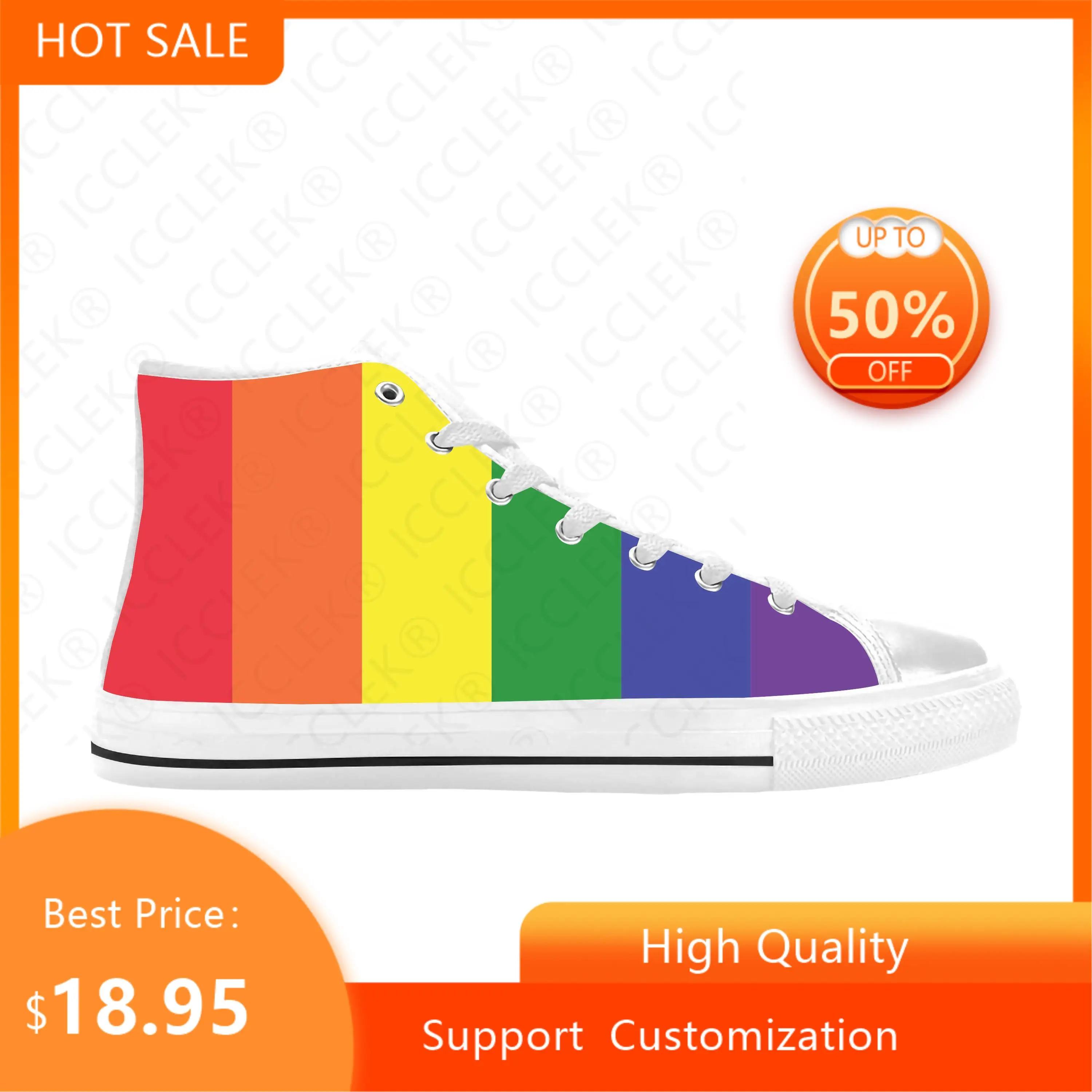

Rainbow Flag Lgbt Lesbian Gay Bisexuality Lgbtq Casual Cloth Shoes High Top Comfortable Breathable Mens Womens Latest Sneakers